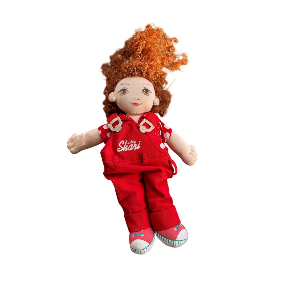 Vintage Little Shari Rag‎ Doll Red Curly Hair Polka Dot Shirt Overalls 15 Inch